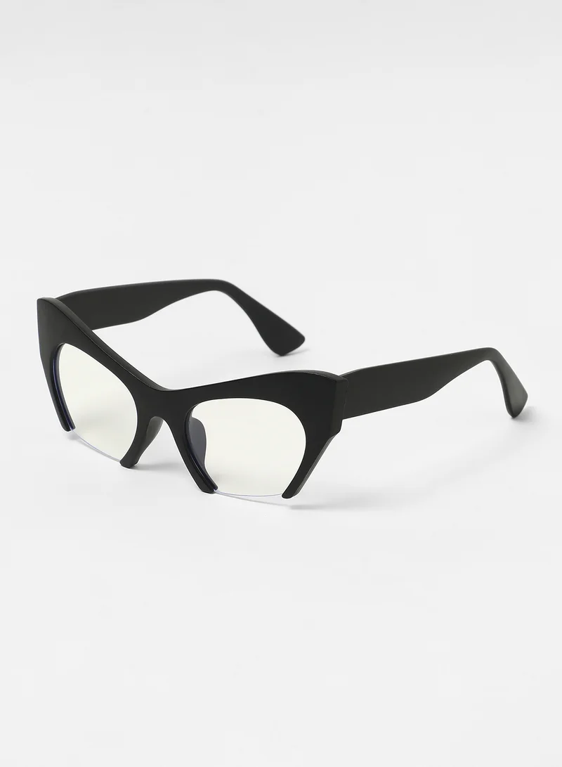صوص هاوت Haute Sauce Women's The Abstract Half-Rim Cateye Sunglasses For Casual Wear | One-Size | Onyx Black Polycarbonate Frame | Transparent Polarized Lens | Half-Rim | Eyewear For Woman & Girls