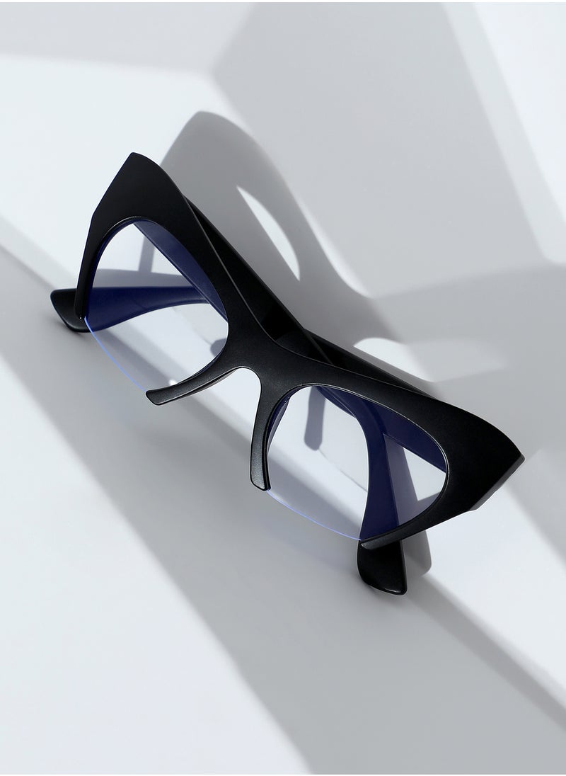 Haute Sauce Haute Sauce Women's The Abstract Half-Rim Cateye Sunglasses For Casual Wear | One-Size | Onyx Black Polycarbonate Frame | Transparent Polarized Lens | Half-Rim | Eyewear For Woman & Girls  - Image 1