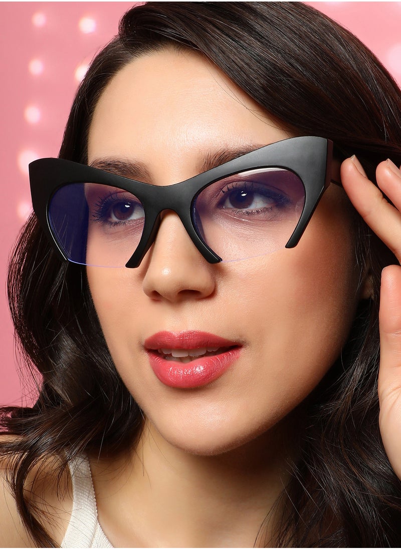 Haute Sauce Haute Sauce Women's The Abstract Half-Rim Cateye Sunglasses For Casual Wear | One-Size | Onyx Black Polycarbonate Frame | Transparent Polarized Lens | Half-Rim | Eyewear For Woman & Girls  - Image 2