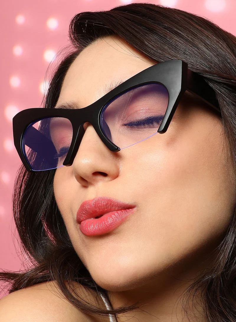 صوص هاوت Haute Sauce Women's The Abstract Half-Rim Cateye Sunglasses For Casual Wear | One-Size | Onyx Black Polycarbonate Frame | Transparent Polarized Lens | Half-Rim | Eyewear For Woman & Girls