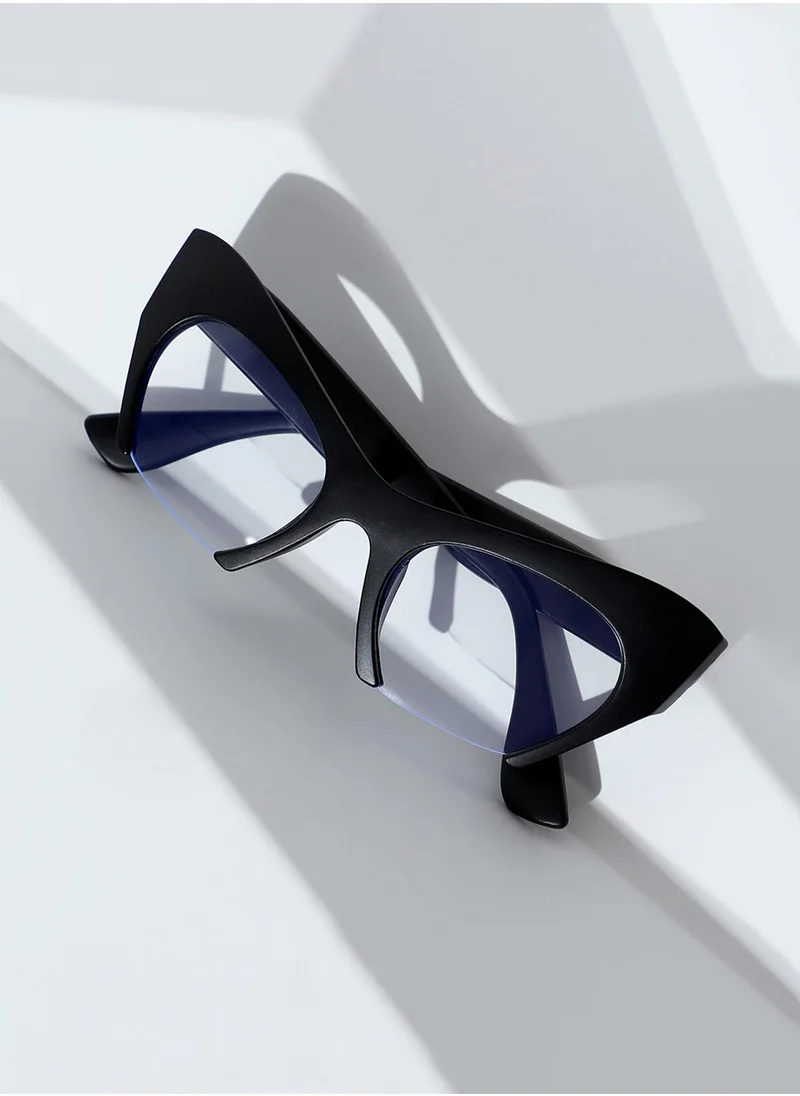 صوص هاوت The Abstract Half-Rim Cateye Sunglasses - Onyx Black