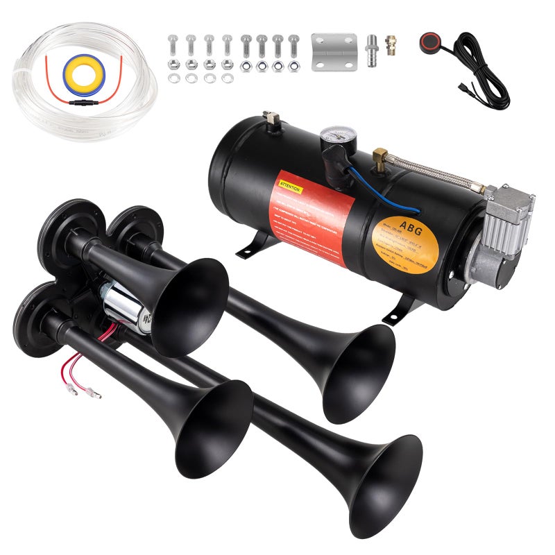 Train Horns Kit for Trucks 180dB Super Loud Truck Air Horn with 150 PSI 08 gallon 12V Air Compressor Air Tank Can for Truck Car Jeep SUV Train Pickup Boat and Other Vehicles
