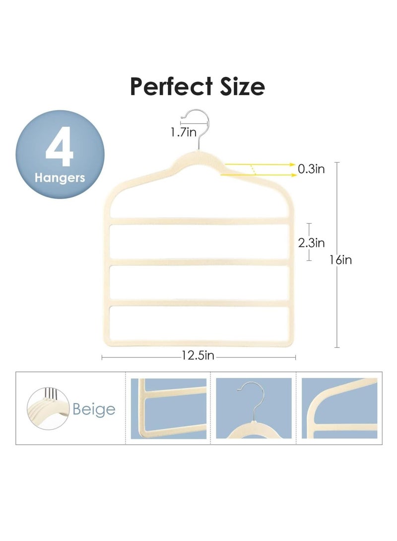 TYCOM Non Slip Velvet Pants Hangers 4 Pack Ultra Thin Space Saving 360 Degree Swivel Hook Pants Hangers Hold Up to 10 Lbs 4pcs Beige. - Image 2