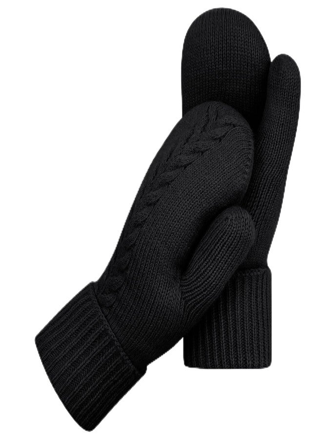 HOPSOOKEN Winter Mittens Gloves for Women Warm Thermal Fleece Thick Knit Soft Cozy Wool Snow Mittens for Cold Weather Gifts, Black, One size - Image 1