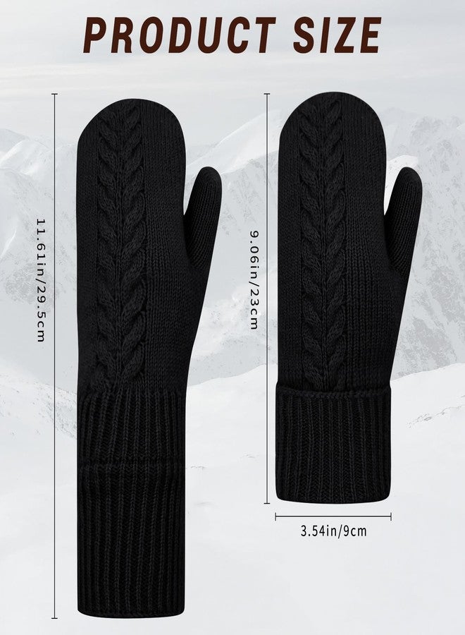 HOPSOOKEN Winter Mittens Gloves for Women Warm Thermal Fleece Thick Knit Soft Cozy Wool Snow Mittens for Cold Weather Gifts, Black, One size - Image 5