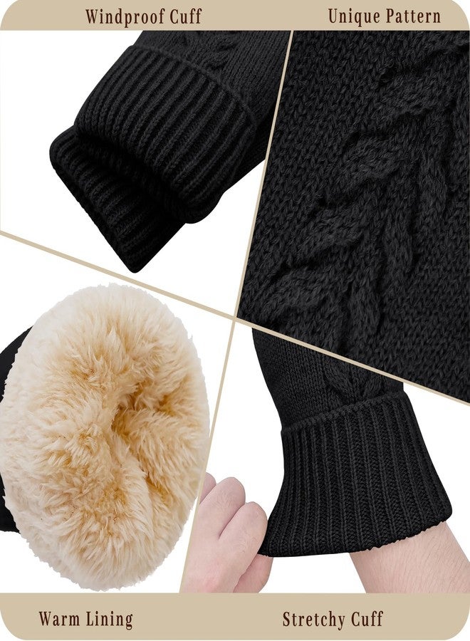 HOPSOOKEN Winter Mittens Gloves for Women Warm Thermal Fleece Thick Knit Soft Cozy Wool Snow Mittens for Cold Weather Gifts, Black, One size - Image 3