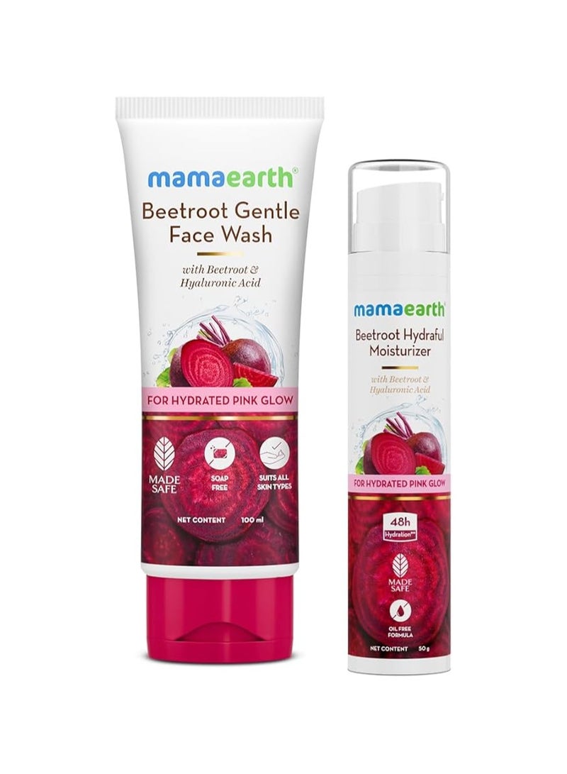 Mamaearth Beetroot Natural Pink Glow Combo | Beetroot Gentle Face Wash (100ml) & Beetroot Hydraful Moisturizer (50ml) | Gives Natural Pink Glow | Cleanses, Hydrates and Moisturizes | Combo Pack - Image 1