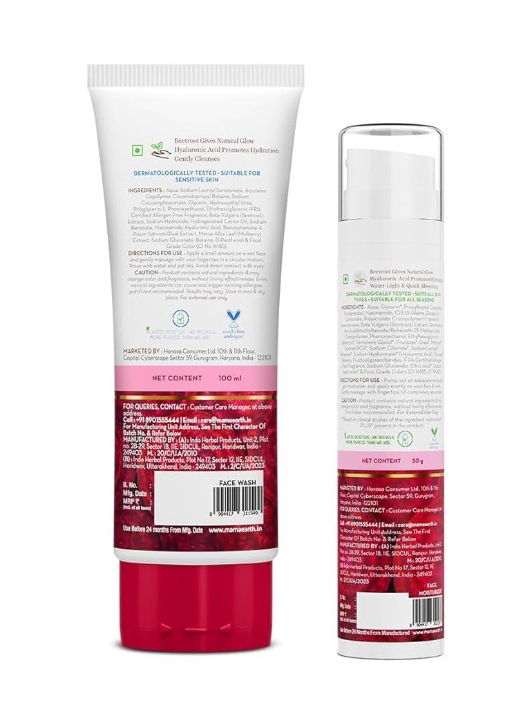 Mamaearth Beetroot Natural Pink Glow Combo | Beetroot Gentle Face Wash (100ml) & Beetroot Hydraful Moisturizer (50ml) | Gives Natural Pink Glow | Cleanses, Hydrates and Moisturizes | Combo Pack - Image 2