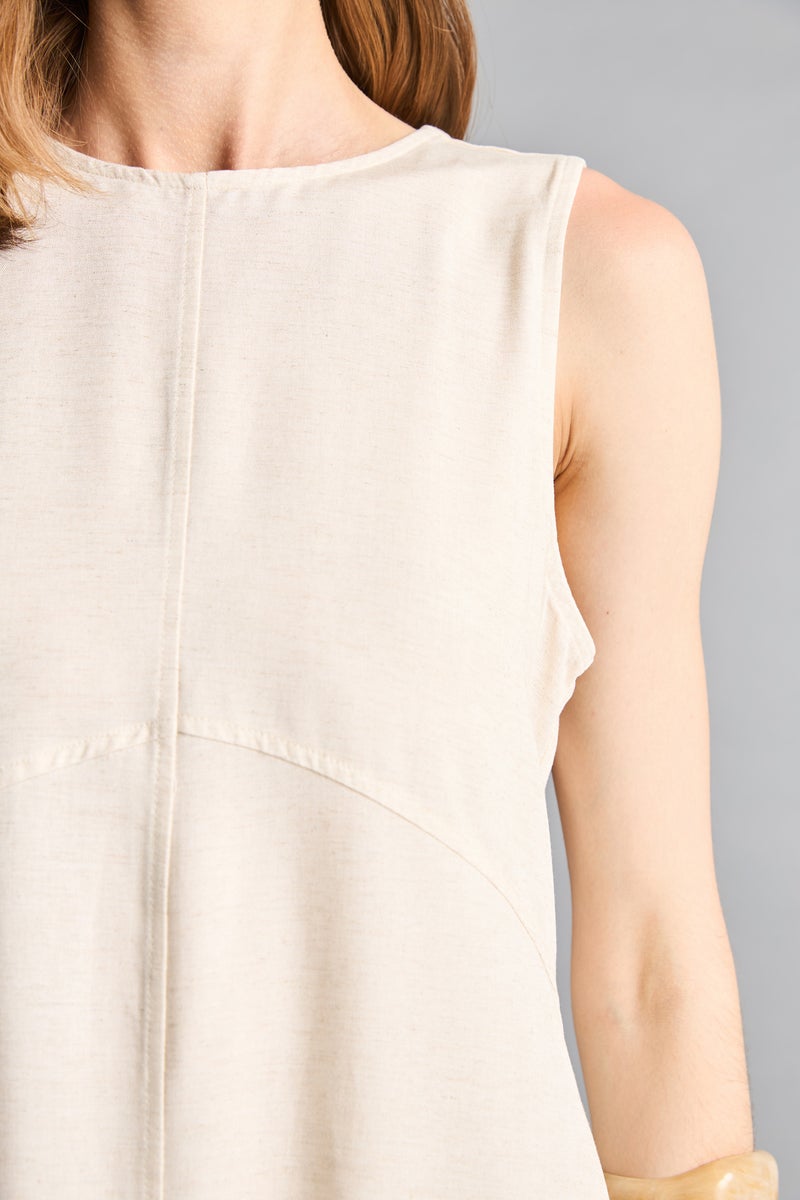 DeFacto Beige Woman Crew Neck Linen Blended Sleeveless Maxi Dress Casual - Image 4