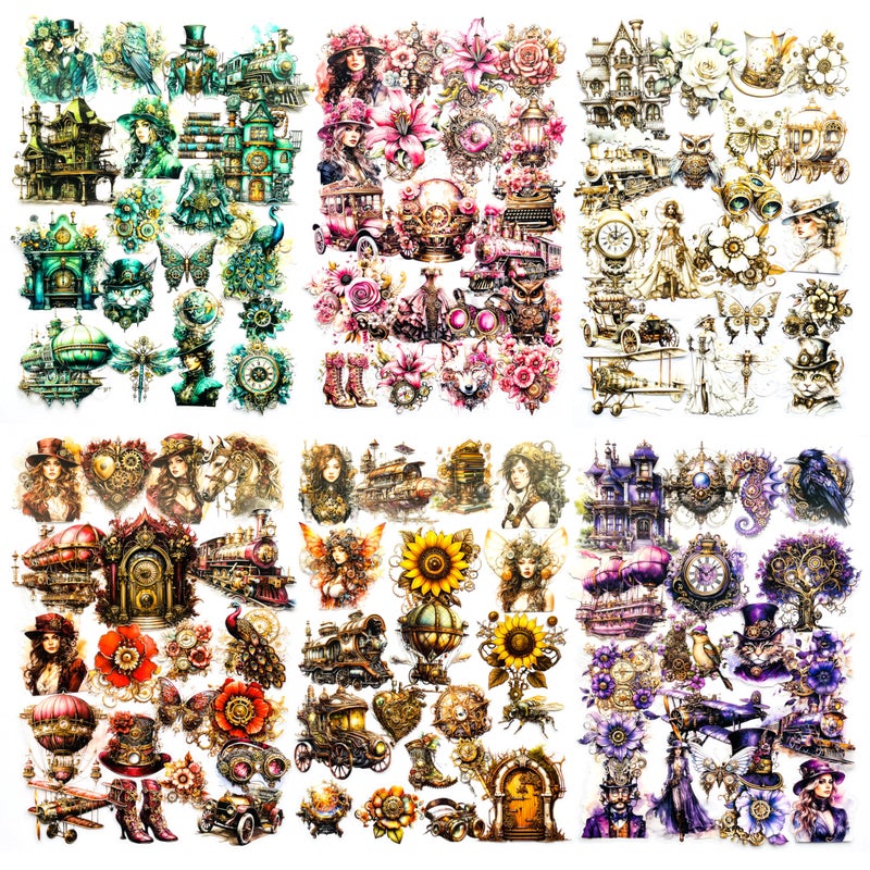Yoksas Vintage Victorian Steampunk Stickers - 120Pcs Clear Waterproof Antique Machinery Punk Stickers for Scrapbooking, Junk Journals - Image 1