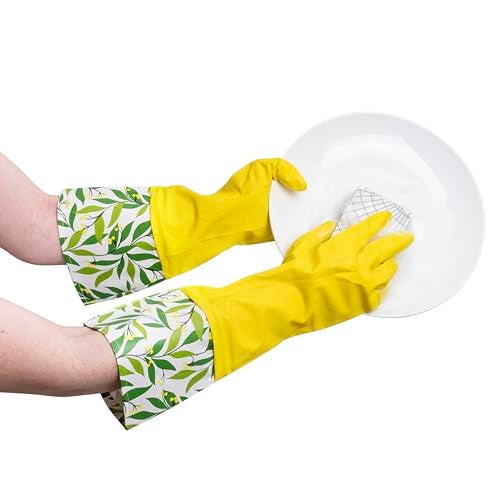 Evriholder Glam-Gloves Reusable Latex Dishwashing Gloves for Kitchen or Cleaning, Yellow, 3 Pairs, Patterns May Vary - Image 4