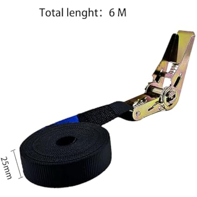 BINDING STRAP, TRUCK FASTENING TIGHTENER, 6-METER LONG, SPRING METAL BUCKLE WITH PLASTIC HANDLE, BLACK (4, 6M) - Image 5