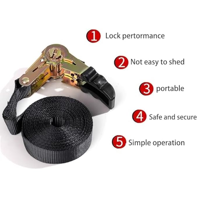 BINDING STRAP, TRUCK FASTENING TIGHTENER, 6-METER LONG, SPRING METAL BUCKLE WITH PLASTIC HANDLE, BLACK (4, 6M) - Image 3