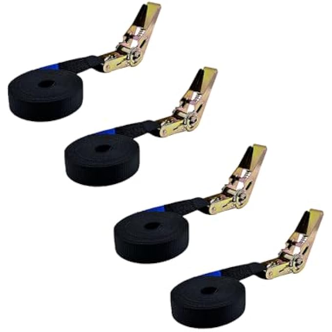 BINDING STRAP, TRUCK FASTENING TIGHTENER, 6-METER LONG, SPRING METAL BUCKLE WITH PLASTIC HANDLE, BLACK (4, 6M) - Image 1