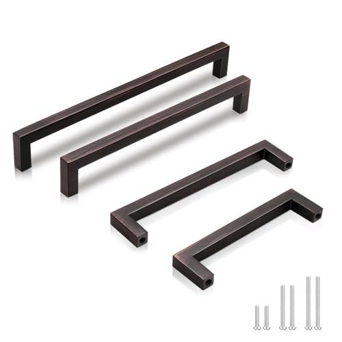 GOBEKOR 20 Pack Cabinet Handles Oil Rubbed Bronze 5 Inch (128mm) Hole Center Square Bar Cabinet Pulls Brushed Bronze Drawer Pulls Solid Kitchen Cabinet Hardware - Image 1