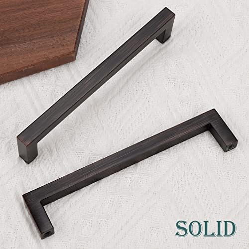 GOBEKOR 20 Pack Cabinet Handles Oil Rubbed Bronze 5 Inch (128mm) Hole Center Square Bar Cabinet Pulls Brushed Bronze Drawer Pulls Solid Kitchen Cabinet Hardware - Image 3