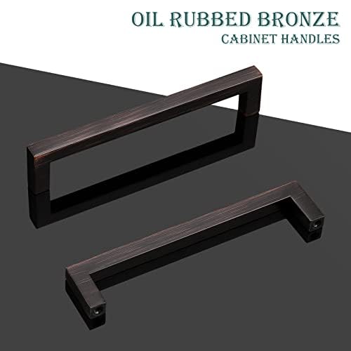 GOBEKOR 20 Pack Cabinet Handles Oil Rubbed Bronze 5 Inch (128mm) Hole Center Square Bar Cabinet Pulls Brushed Bronze Drawer Pulls Solid Kitchen Cabinet Hardware - Image 2