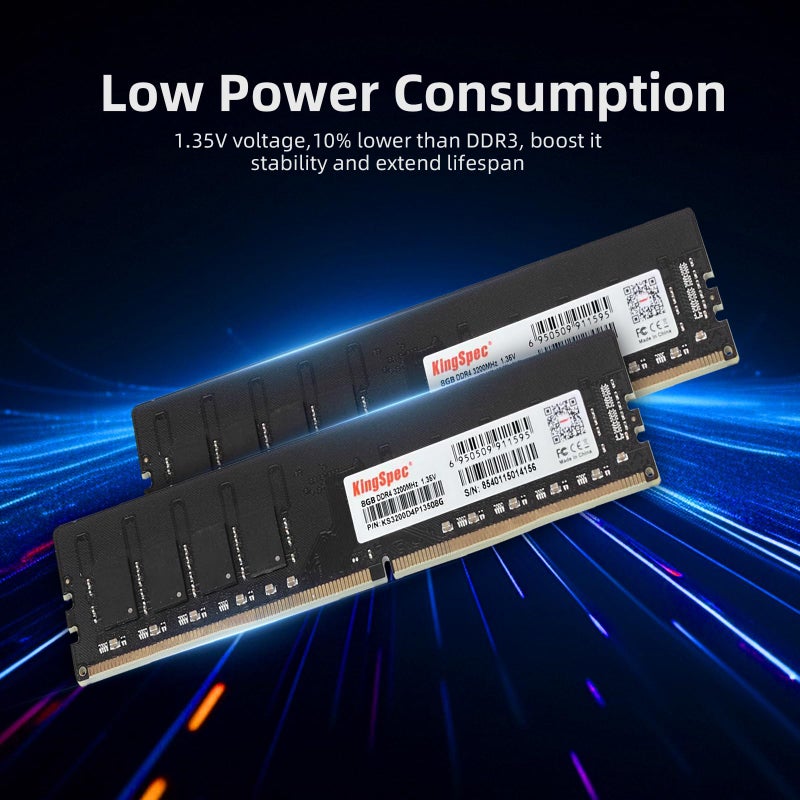 KingSpec ذاكرة الوصول العشوائي DDR4 بسعة 16 جيجابايت (2x8 جيجابايت) من كينغ سبيك بتردد 3200 ميجاهرتز لأجهزة الكمبيوتر المكتبية - توصيل وتشغيل، للاستخدام المنزلي والمكتبي، النسخة القياسية، DIMM 288 دبوس CL18 1.35 فولت متوافقة مع معظم أجهزة الكمبيوتر من إنتل/AMD - Image 3