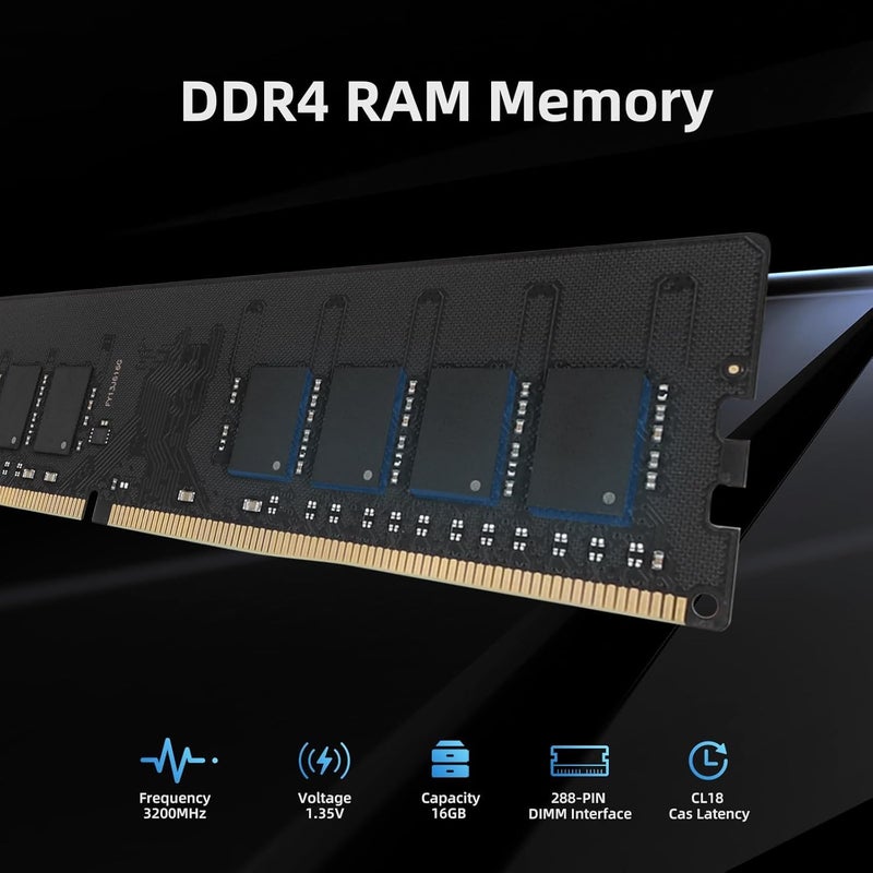 KingSpec ذاكرة الوصول العشوائي DDR4 بسعة 16 جيجابايت (2x8 جيجابايت) من كينغ سبيك بتردد 3200 ميجاهرتز لأجهزة الكمبيوتر المكتبية - توصيل وتشغيل، للاستخدام المنزلي والمكتبي، النسخة القياسية، DIMM 288 دبوس CL18 1.35 فولت متوافقة مع معظم أجهزة الكمبيوتر من إنتل/AMD - Image 2