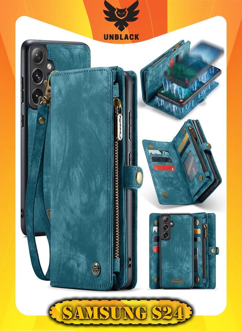 CaseMe Protective Phone Cover Case Wallet Case For Samsung Galaxy S24, 2 in 1 Detachable Premium Leather Magnetic Zipper Pouch Wristlet Flip Phone Case (Blue) - Image 1