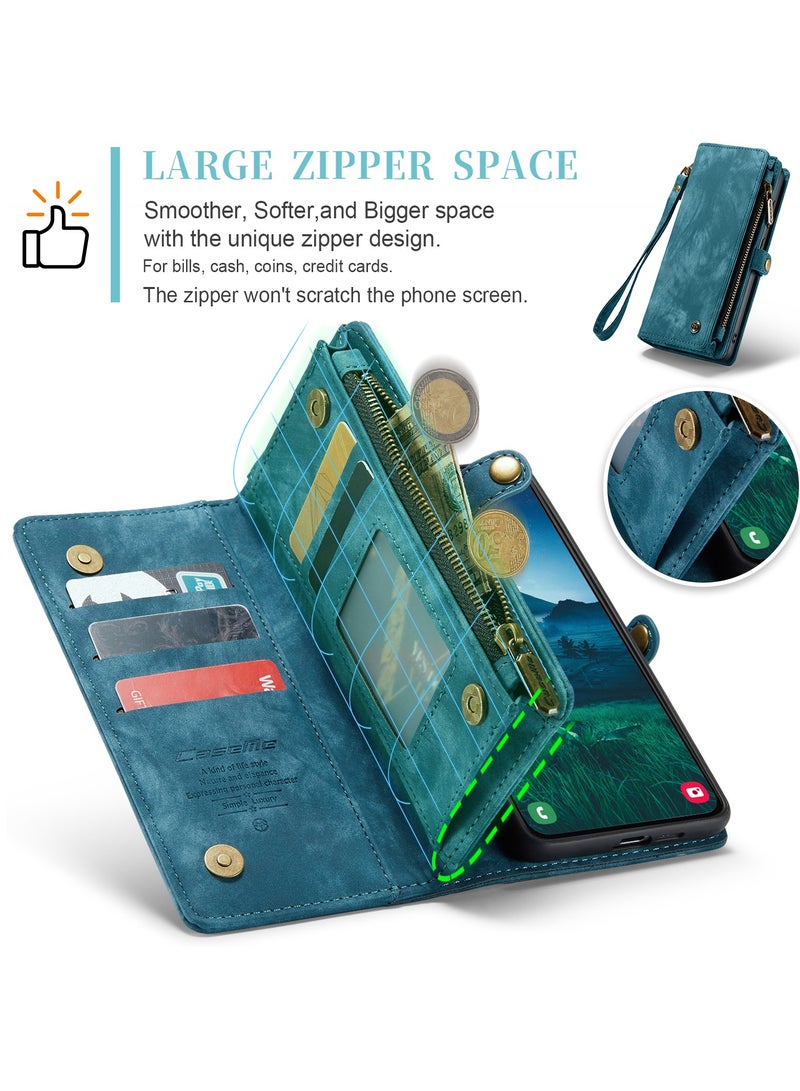 CaseMe Protective Phone Cover Case Wallet Case For Samsung Galaxy S24, 2 in 1 Detachable Premium Leather Magnetic Zipper Pouch Wristlet Flip Phone Case (Blue) - Image 4