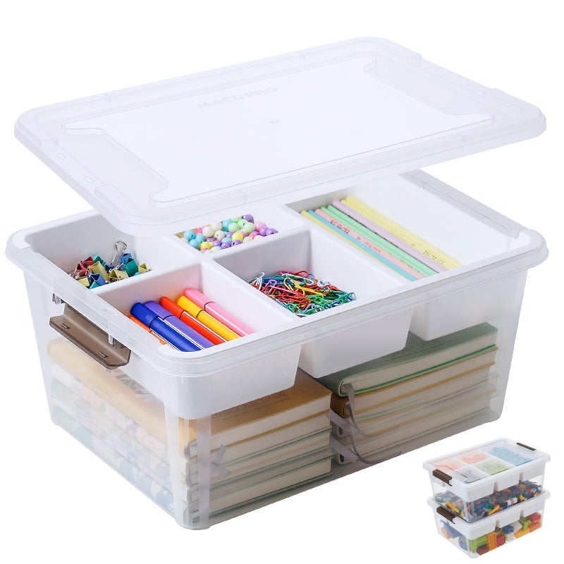 MACOPRO 17 QT Plastic Storage Box with Removable Tray Craft Organizers and Storage Clear Container for Organizing Bead, Tool, Sewing, Playdoh (White, 1Pack-17QT) - Image 1