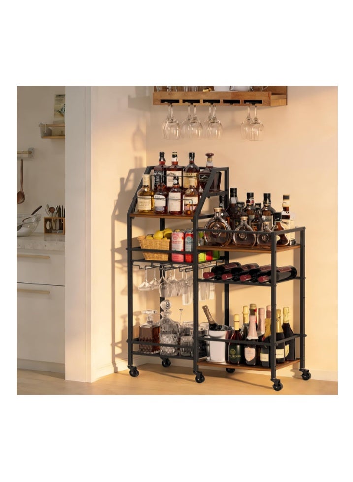VINAEMO Bar Cart with Wine Glass Holder, 3-tier Drink Cart with wheels, Coffee Bar for Kitchen Dining Room Home Bar, Tea Cart, Wine Storage Rack for Whiskey Wine, Drinks, Glasses, Fruits, Coffee - Image 2