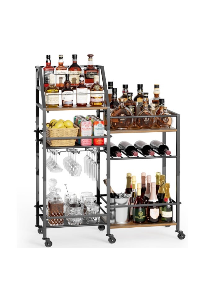 VINAEMO Bar Cart with Wine Glass Holder, 3-tier Drink Cart with wheels, Coffee Bar for Kitchen Dining Room Home Bar, Tea Cart, Wine Storage Rack for Whiskey Wine, Drinks, Glasses, Fruits, Coffee - Image 1