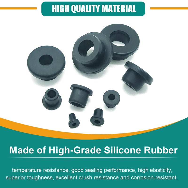Dekiphox 130PCS Silicone Rubber Grommets for Wiring, Black Top Hat Rubber Grommet Assortment Kit, 9 Sizes Round Hole Rubber Wire Grommets for Automotive, Vinyl Tubing in Hydroponic and Irrigation Systems - Image 5