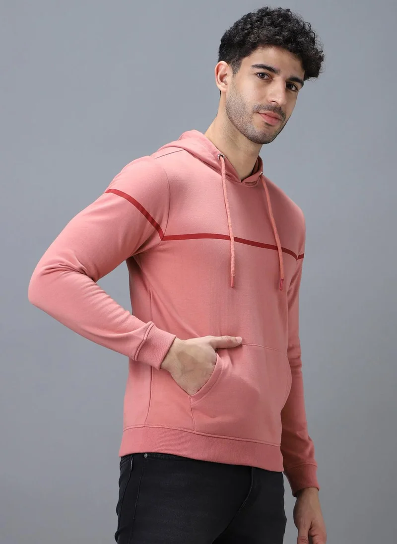 Urbano Fashion Men's Pink Cotton Solid Hooded Neck Sweatshirt
