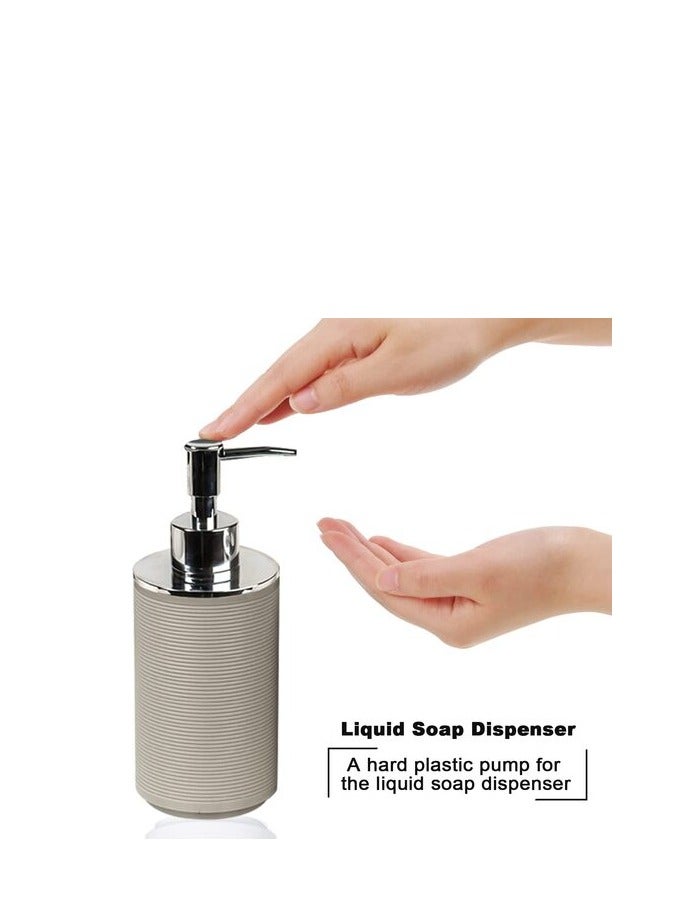 PROMASS Bathroom Accessories Set,6-Piece Bathroom Gift Set,Toothbrush Holder,Toothbrush Cup,Soap Dispenser,Soap Dish,Toilet Brush Holder,Trash Can,Tumbler Bathroom Accessory Set Complete,Beige Ringed - Image 4