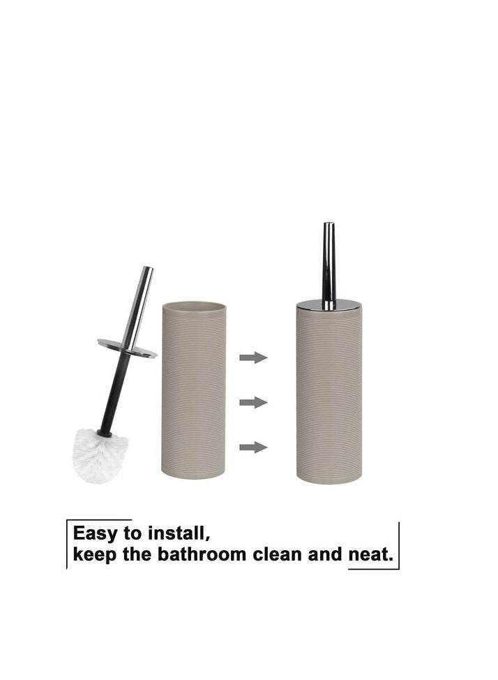 PROMASS Bathroom Accessories Set,6-Piece Bathroom Gift Set,Toothbrush Holder,Toothbrush Cup,Soap Dispenser,Soap Dish,Toilet Brush Holder,Trash Can,Tumbler Bathroom Accessory Set Complete,Beige Ringed - Image 5