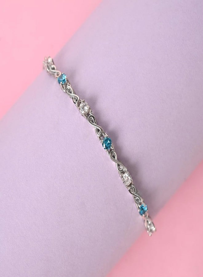 Clara 925 Pure Silver Blue Infinity Hand Bracelet, Adjustable, Anti Tarnish, Swiss Zirconia Gift for Women and Girls - Image 3