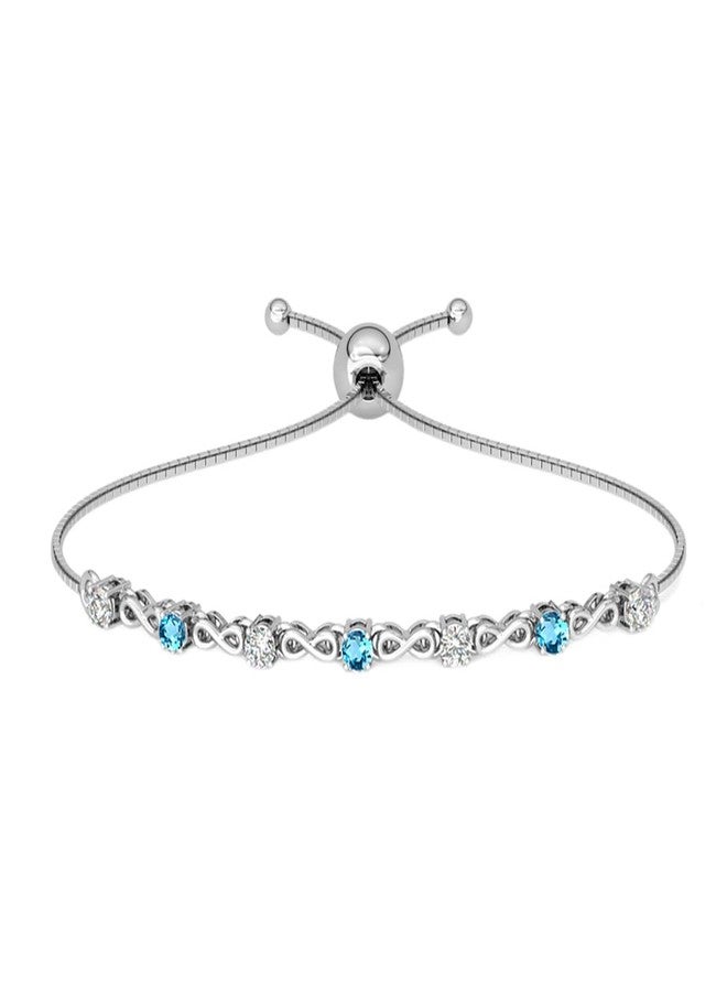 Clara 925 Pure Silver Blue Infinity Hand Bracelet, Adjustable, Anti Tarnish, Swiss Zirconia Gift for Women and Girls - Image 1