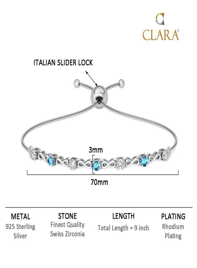 Clara 925 Pure Silver Blue Infinity Hand Bracelet, Adjustable, Anti Tarnish, Swiss Zirconia Gift for Women and Girls - Image 5
