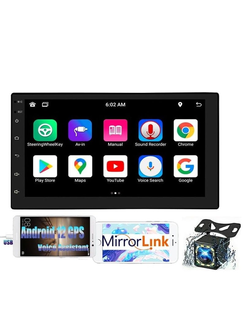 Android 12 Double Din Car Stereo featuring GPS Navigation Bluetooth Connectivity Voice and Steering Wheel Control Full Touch Screen Interface 7 Inch Display Car Audio Receiver - Image 1