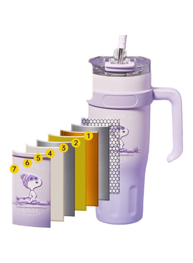 Snoopy Ulated Mug For Men And Women, Giant Capacity, Office Thermos, Keeps Hot And Cold, Stainless Steel Straw Cup With Straw, 1.1l, Coffee - Image 3
