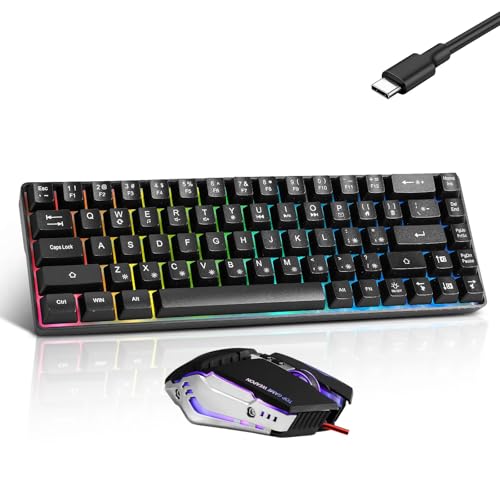 Guiheng Wired 60% Gaming Keyboard and Mouse Combo, Ultra-Compact 61 Keys RGB Backlit Mini Keyboard, Lightweight 3200 DPI Optical Mouse, Gaming Set for Windows, PC, MAC, PS5, Xbox Gamer (Black) - Image 2