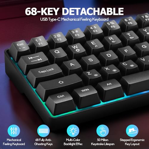 Guiheng Wired 60% Gaming Keyboard and Mouse Combo, Ultra-Compact 61 Keys RGB Backlit Mini Keyboard, Lightweight 3200 DPI Optical Mouse, Gaming Set for Windows, PC, MAC, PS5, Xbox Gamer (Black) - Image 4