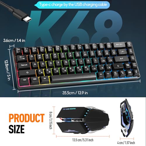 Guiheng Wired 60% Gaming Keyboard and Mouse Combo, Ultra-Compact 61 Keys RGB Backlit Mini Keyboard, Lightweight 3200 DPI Optical Mouse, Gaming Set for Windows, PC, MAC, PS5, Xbox Gamer (Black) - Image 3