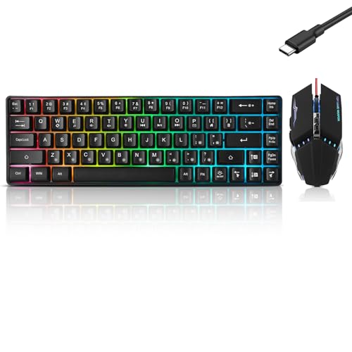 Guiheng Wired 60% Gaming Keyboard and Mouse Combo, Ultra-Compact 61 Keys RGB Backlit Mini Keyboard, Lightweight 3200 DPI Optical Mouse, Gaming Set for Windows, PC, MAC, PS5, Xbox Gamer (Black) - Image 1
