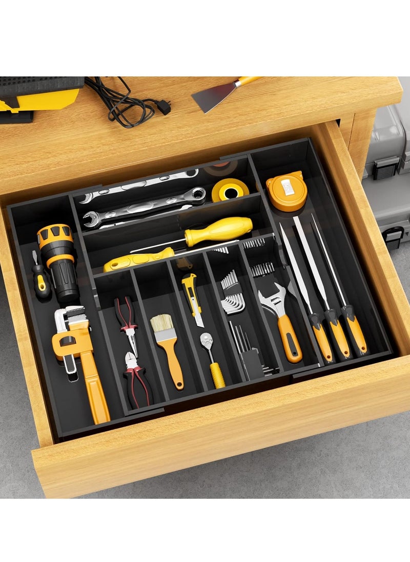 Acrylic - Expandable Kitchen Drawer Organizer for Flatware and Utensils, Acrylic Adjustable Silverware Tray for Drawer, Office, Bathroom Supplies-9 Compartments