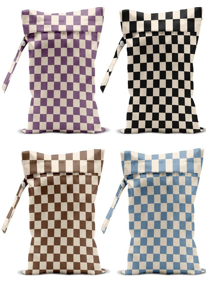 VBCVBGFH 4 Pack Cute Wet Bag Waterproof Washable Reusable Wet Dry Bag for Swimsuit Clothes Cloth Diaper Travel Beach Pool Yoga Gym Party Camping Toiletries Travel Beach Essentials, Colorful Checkered - Image 1