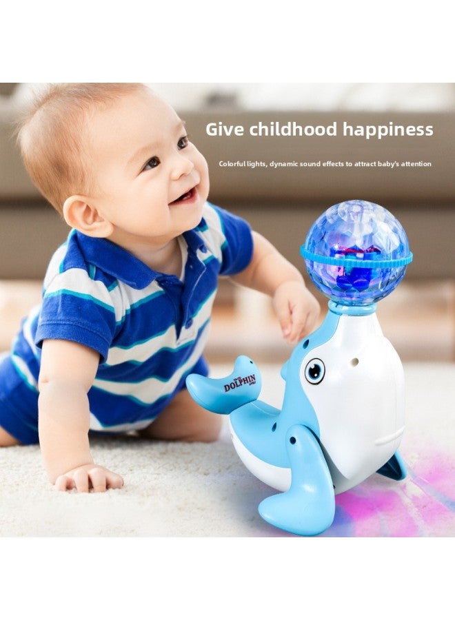 Children's Year Toy Shake Electric Universal Rotating Light Music Projection Dancing Top Ball Sea Lion Dolphin Toy-Color:9944C Electric Rotating Top Ball Dolphin "pink] - Image 3