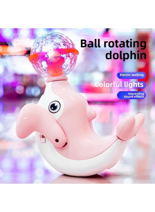 Children's Year Toy Shake Electric Universal Rotating Light Music Projection Dancing Top Ball Sea Lion Dolphin Toy-Color:9944C Electric Rotating Top Ball Dolphin "pink] - Image 1