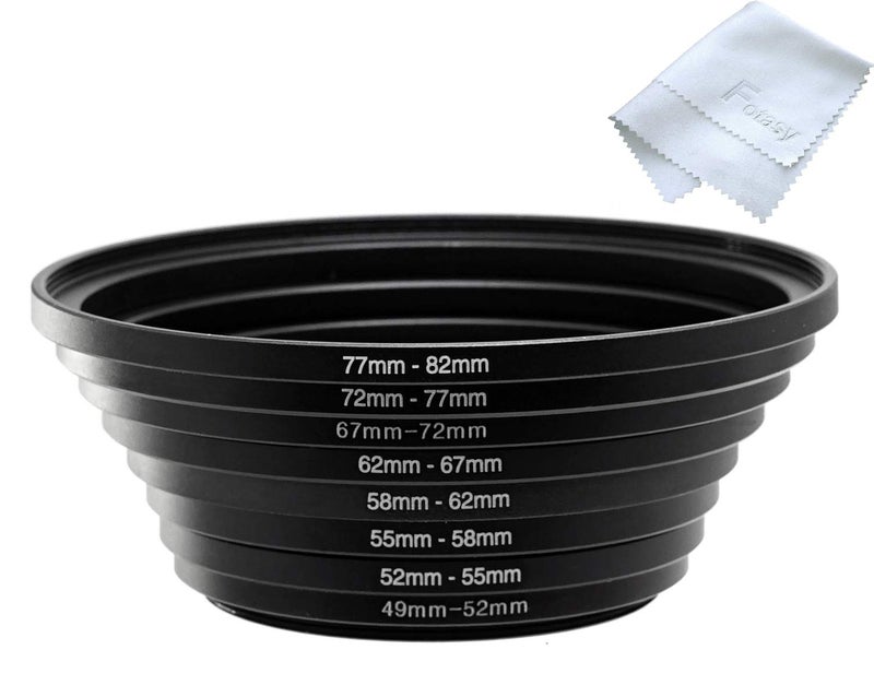 Fotasy Anodized Black Metal Filter Step Up Ring Set, Stepping Lens Adapter Rings 49-52mm 52-55mm 55-58mm 58-62mm 62-67mm 67-72mm 72-77mm 77-82mm (SRU) - Image 1
