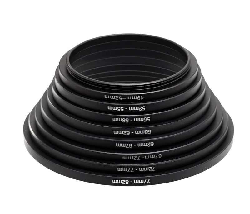Fotasy Anodized Black Metal Filter Step Up Ring Set, Stepping Lens Adapter Rings 49-52mm 52-55mm 55-58mm 58-62mm 62-67mm 67-72mm 72-77mm 77-82mm (SRU) - Image 2