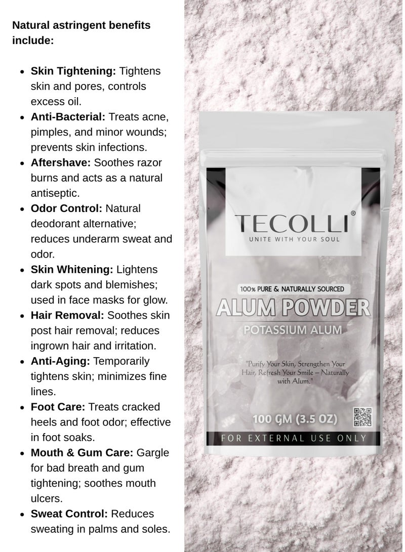 TECOLLI Pure Alum Powder | (Phitkari) Natural Skin Tightening, Anti-acne & Pore Reduction | For Skin Care | 100gm - Image 3