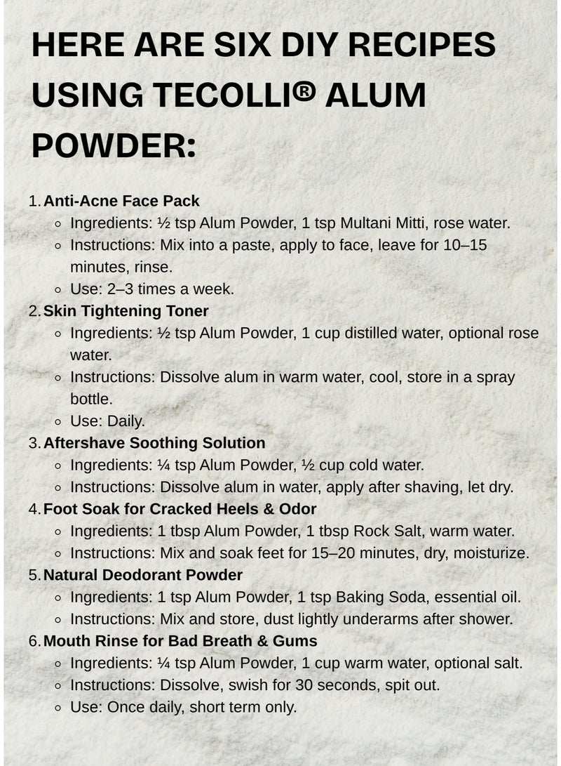 TECOLLI Pure Alum Powder | (Phitkari) Natural Skin Tightening, Anti-acne & Pore Reduction | For Skin Care | 100gm - Image 4