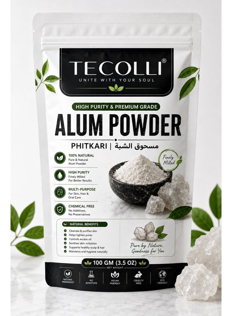 TECOLLI Pure Alum Powder (Phitkari) 100gm | Natural Skin Tightening, Acne Control & Pore Minimizer | 100% Pure & Multi-Purpose Skin Care - Image 1